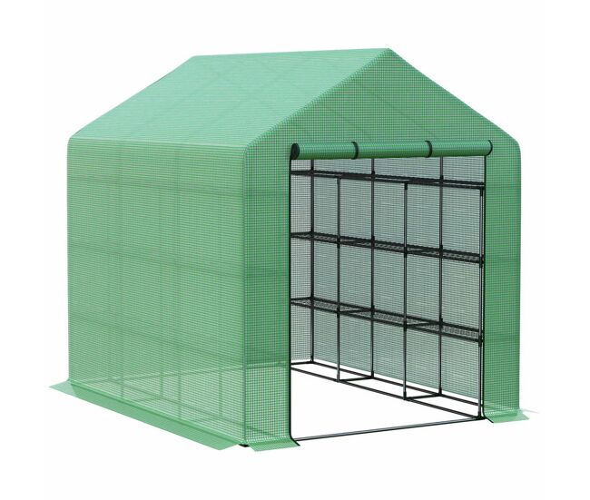 Outsunny estufa de jardim estufa de exterior com prateleiras de 4 níveis porta com fecho de correr e estrutura de aço estufa pequena estufa para