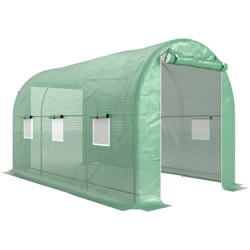 Outsunny estufa tipo túnel 400x200x205 cm estufa de jardim com porta enrolável e 6 janelas cobertura de pe 140 g/m² estrutura de metal para cultivo de