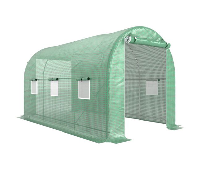 Outsunny estufa tipo túnel 400x200x205 cm estufa de jardim com porta enrolável e 6 janelas cobertura de pe 140 g/m² estrutura de metal para cultivo de