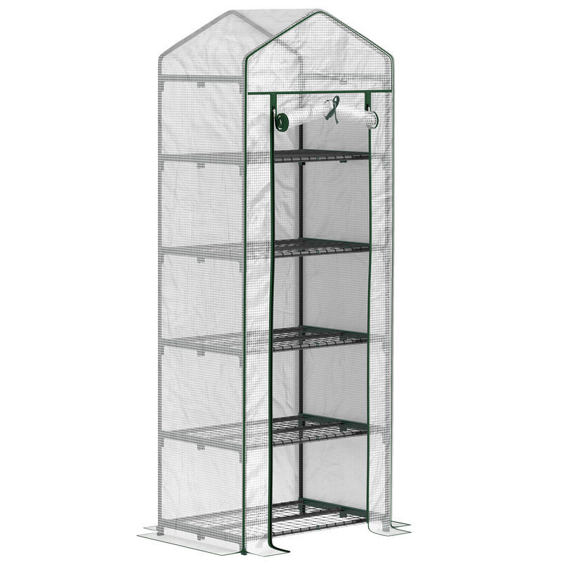 Outsunny estufa de jardim vertical 69x49x193 cm com 5 prateleiras estufa para plantas e cultivos com cobertura transparente de pe e aço verde