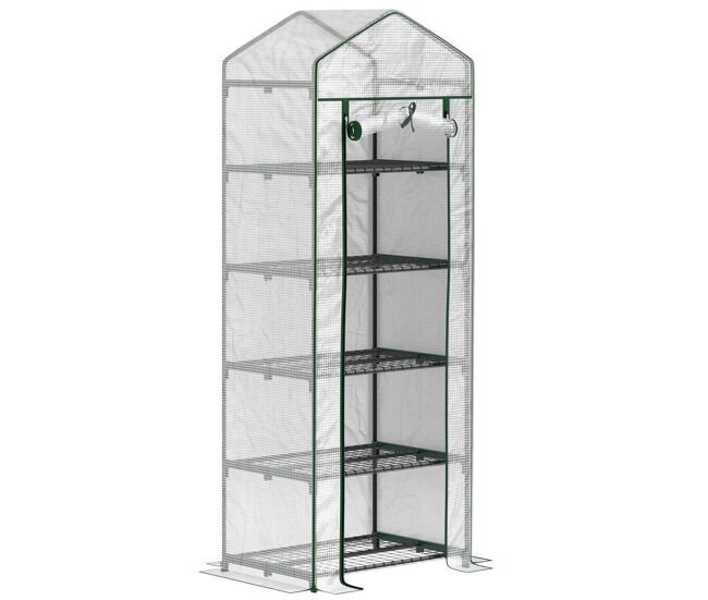Outsunny estufa de jardim vertical 69x49x193 cm com 5 prateleiras estufa para plantas e cultivos com cobertura transparente de pe e aço verde