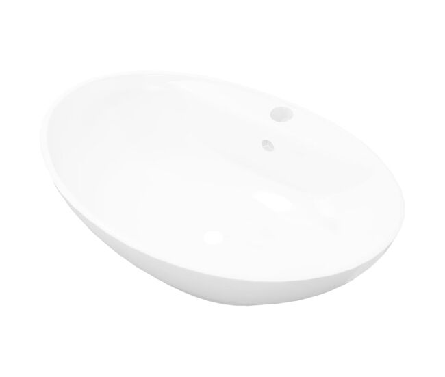 Lavatório - lavabo - pia de banheiro cerâmico oval branco com buraco para torneira