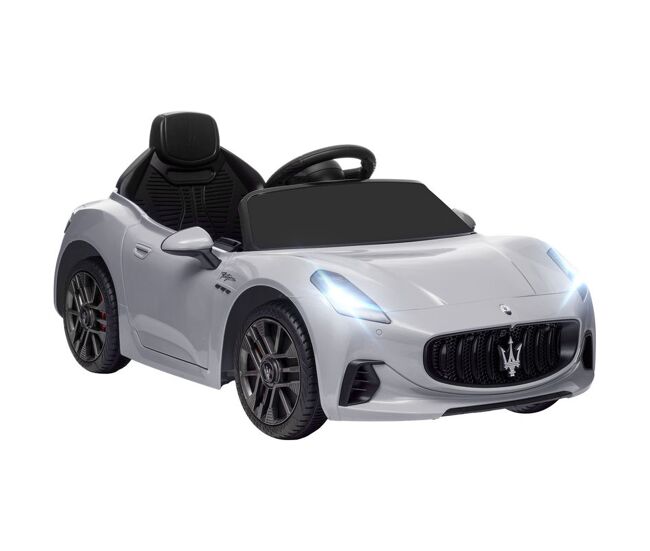 Aiyaplay carro électrique para enfants acima de 3 anos carro maserati gran turismo folgore carro électrique com bateria 12v controlo remoto faróis buzina e música mp3 98x59x43 cm gris