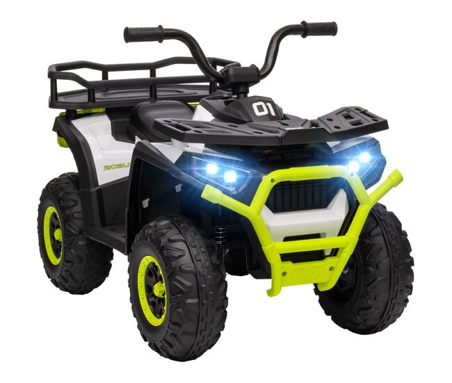 Aiyaplay quadriciclo électrique para enfant acima de 3 anos quadriciclo électrique infantil com bateria 12v faróis música mp3 velocidade ajustável e cesta de arrumação carga 30 kg 88x50x57,5 cm verde