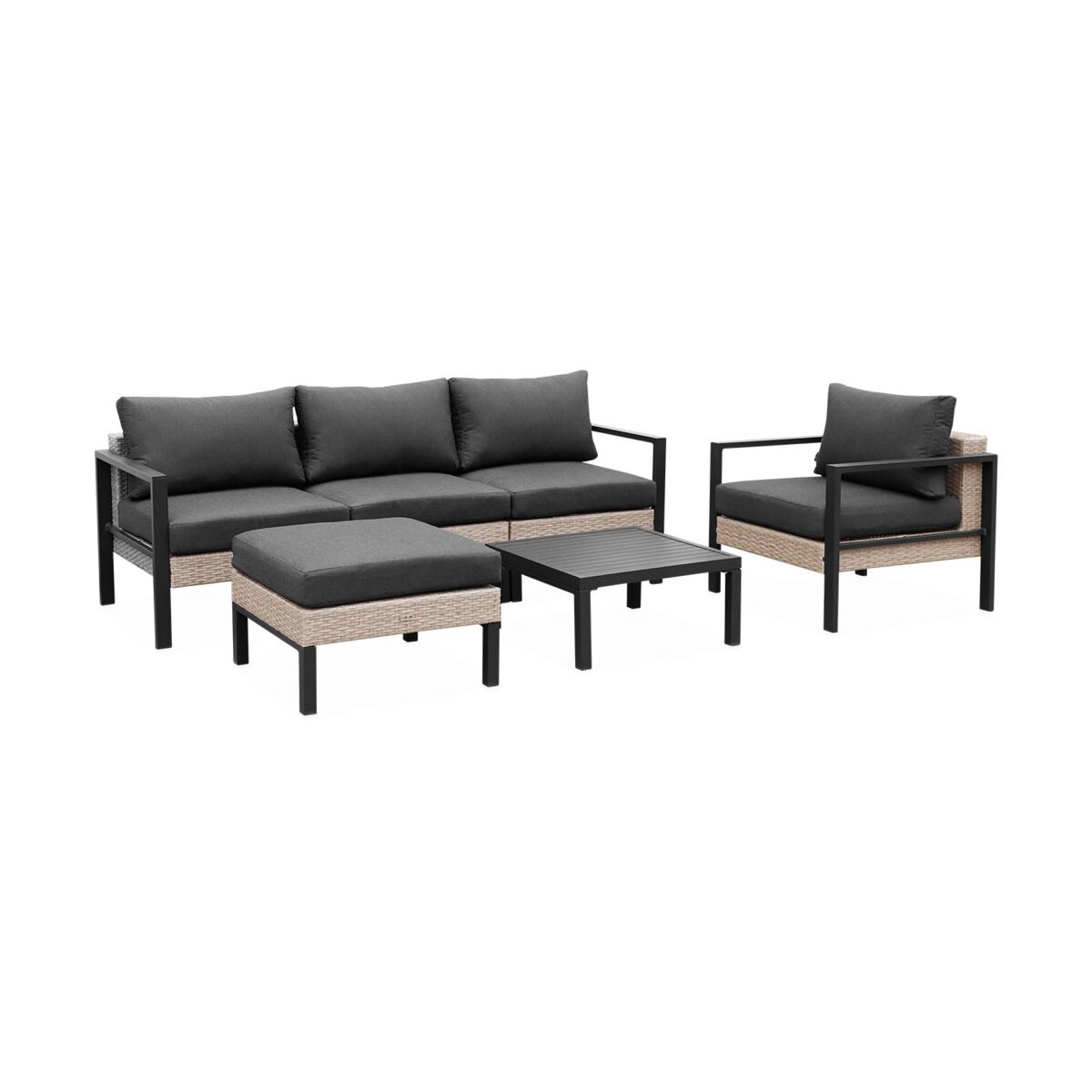 Conjunto de jardim com sofá, mesa e poltrona  em alumínio, 5 lugares, velletri, antracite, 68x74x76 cm