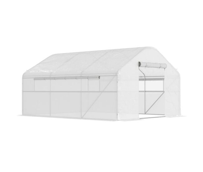 Outsunny estufa tipo túnel 4x3x2 m estufa de exterior com 2 janelas cobertura pe anti uv e 1 porta de enrolar com fecho de correr estufa para jardim