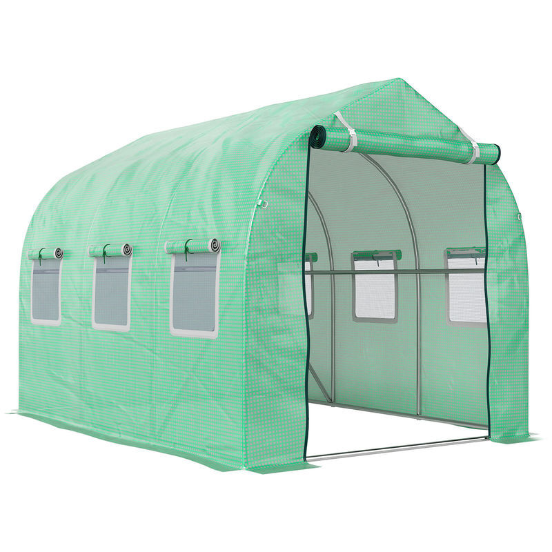Outsunny estufa tipo túnel 3x2x2 m estufa de exterior com 6 janelas de malha e porta estufa de cultivos para pátio jardim verde
