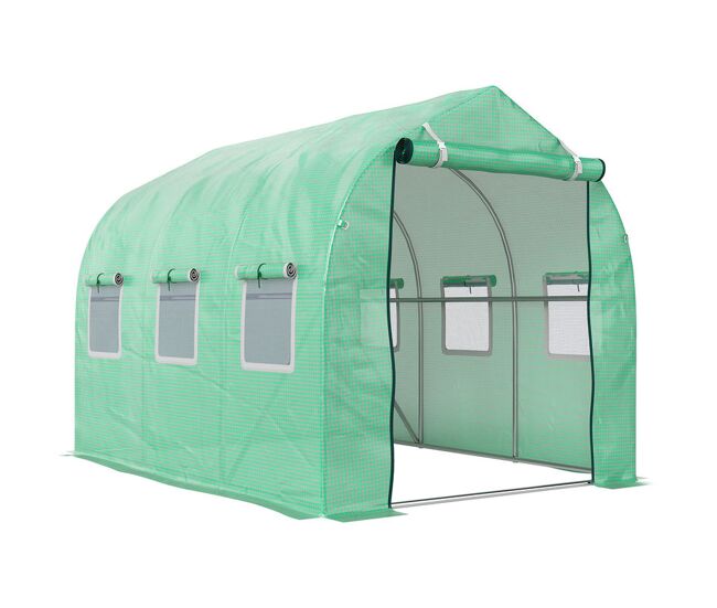 Outsunny estufa tipo túnel 3x2x2 m estufa de exterior com 6 janelas de malha e porta estufa de cultivos para pátio jardim verde