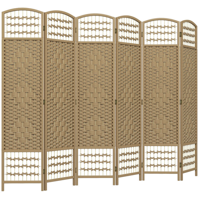Homcom biombo dobrável de 6 painéis, 240x170 cm, separador de ambientes em corda de papel, estrutura de madeira, decoração para quarto e sala, natural
