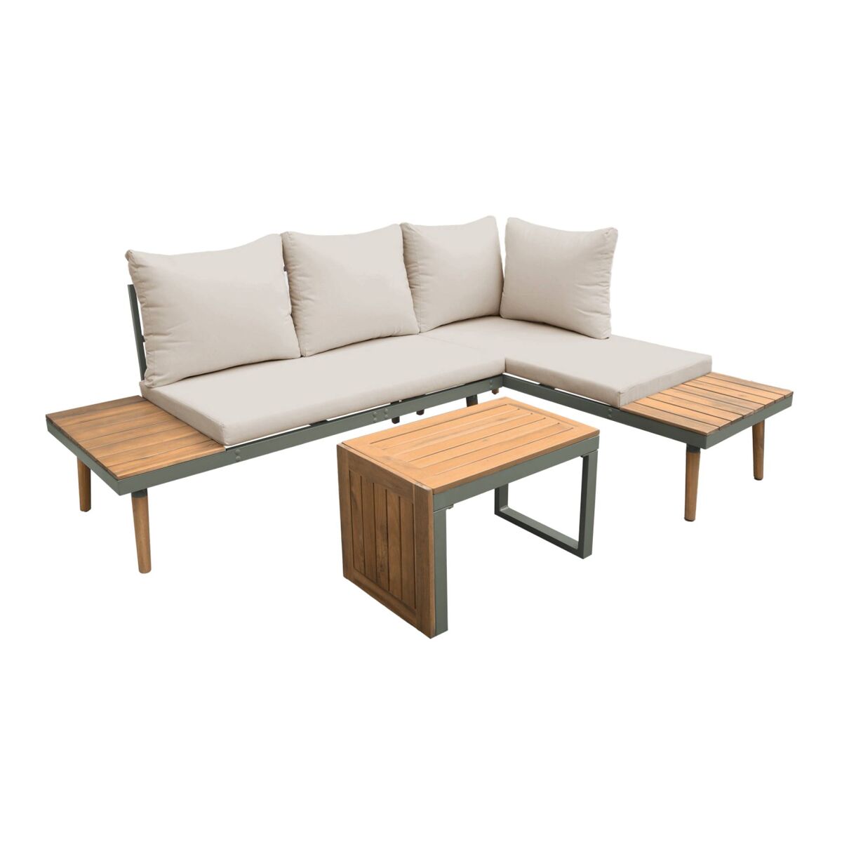 Conjunto de jardim com sofá modular em alumínio e acácia, 4 lugares, sao paulo, caqui, 140x68x65 cm