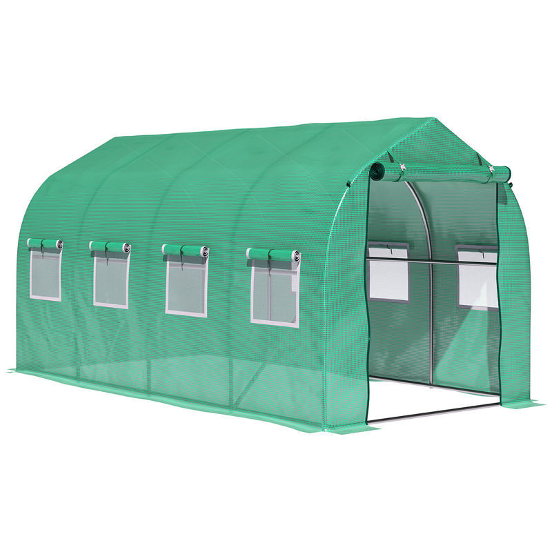 Outsunny estufa tipo túnel 4x2x2 m estufa de exterior com 8 janelas de malha e porta estufa de cultivos para pátio jardim verde