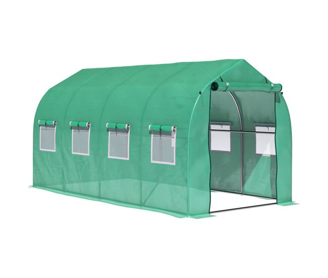 Outsunny estufa tipo túnel 4x2x2 m estufa de exterior com 8 janelas de malha e porta estufa de cultivos para pátio jardim verde