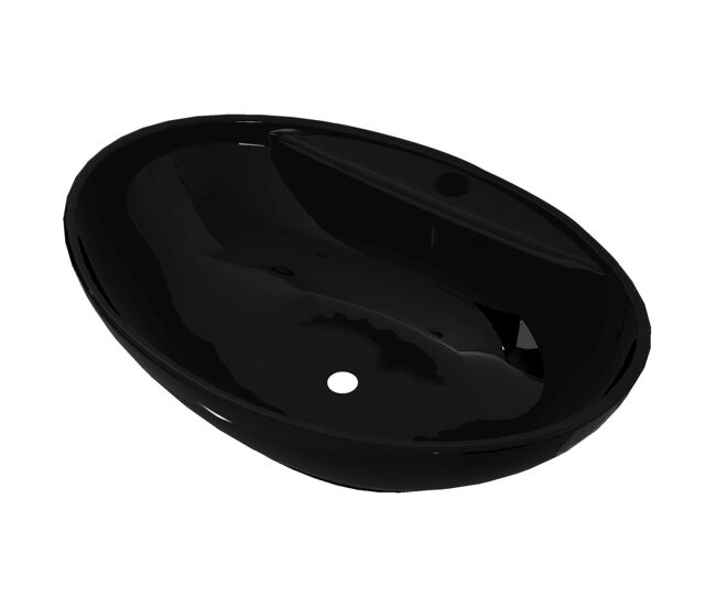Lavatório - lavabo - pia de banheiro cerâmica e torneira/furo transbordo oval preto