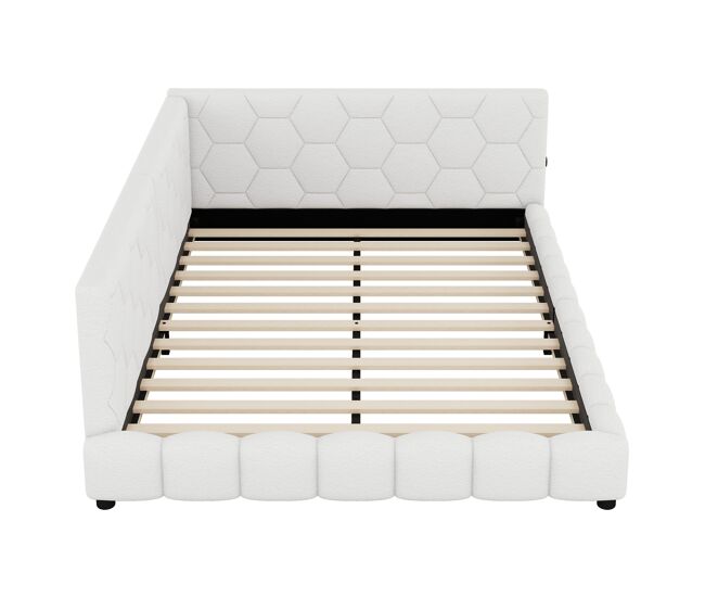 Sofá-cama de veludo 140x200 cm - com led e porta usb - branco