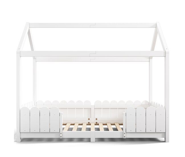 Cama de cabina 90x200cm madeira maciça - com proteção anti-queda - branco