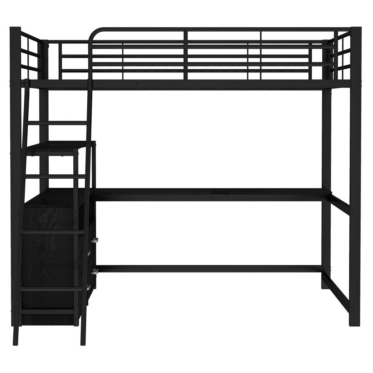Cama alta 140x200cm - secretária de canto com gavetas - em mdf e metal - preto
