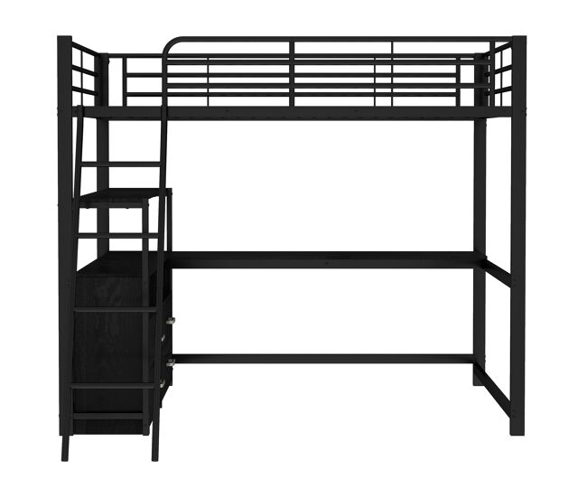 Cama alta 140x200cm - secretária de canto com gavetas - em mdf e metal - preto