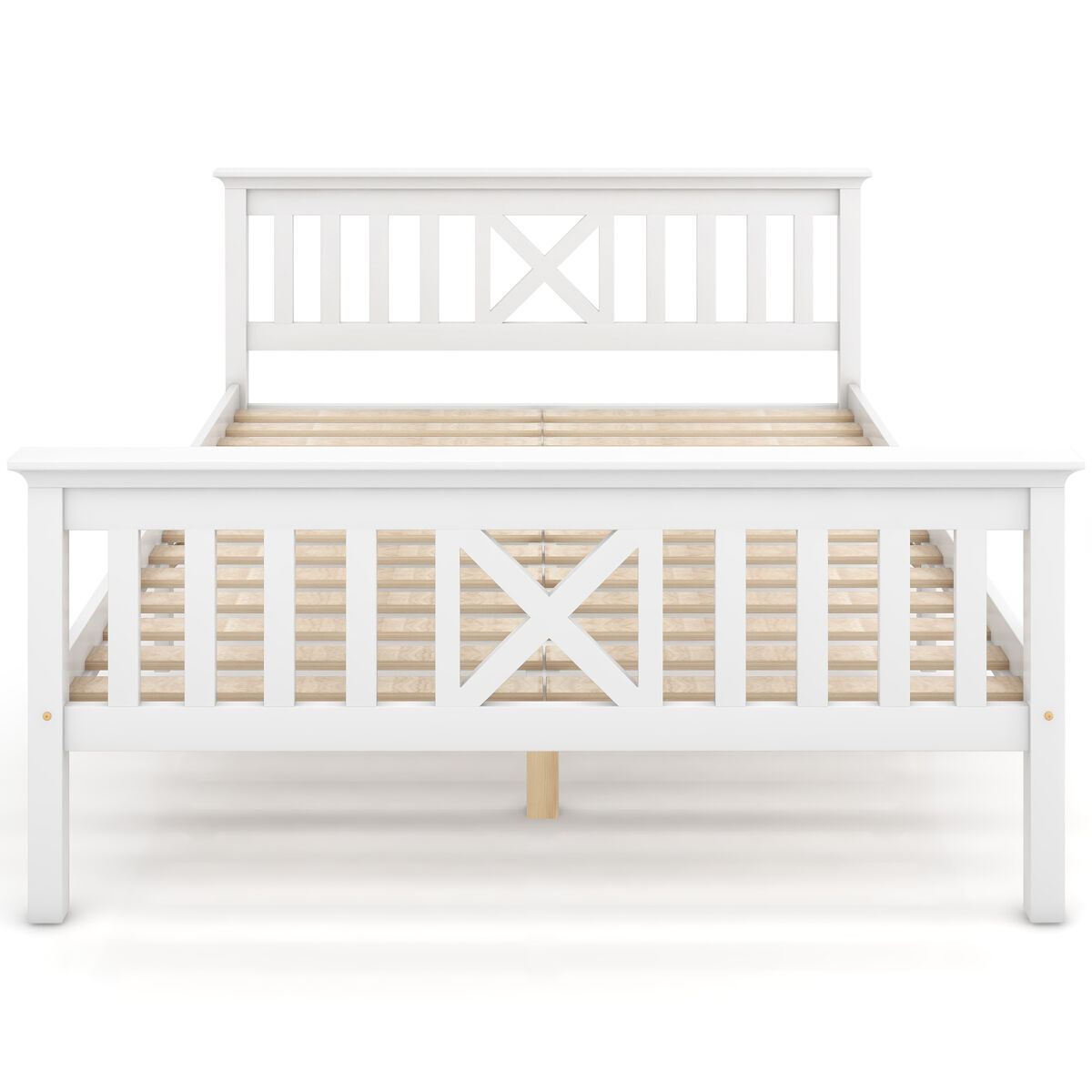 Cama de madeira maciça com estrado de ripas - 140x200cm - branco
