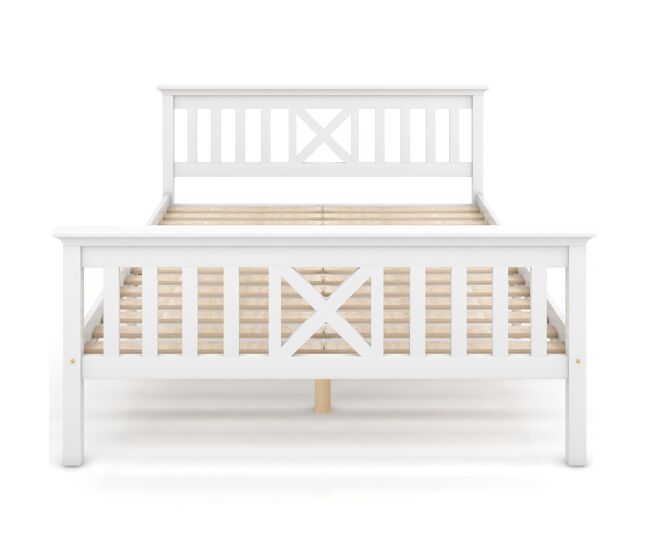 Cama de madeira maciça com estrado de ripas - 140x200cm - branco
