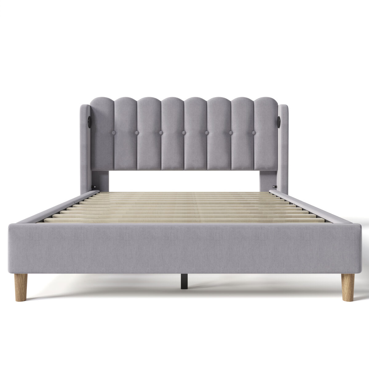 Cama estofada em linho 160x200 cm - com portas de carga e estrado - cinzento