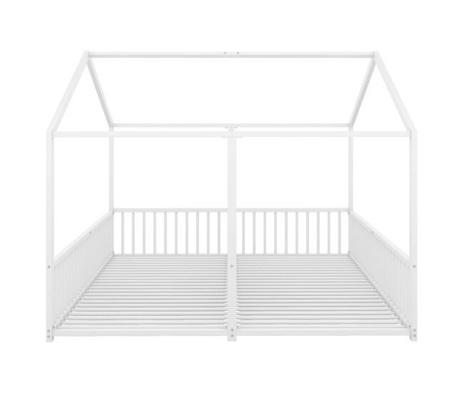 Cama-cama de ferro 2x90x200cm - com teto e estrado de ripas - branco