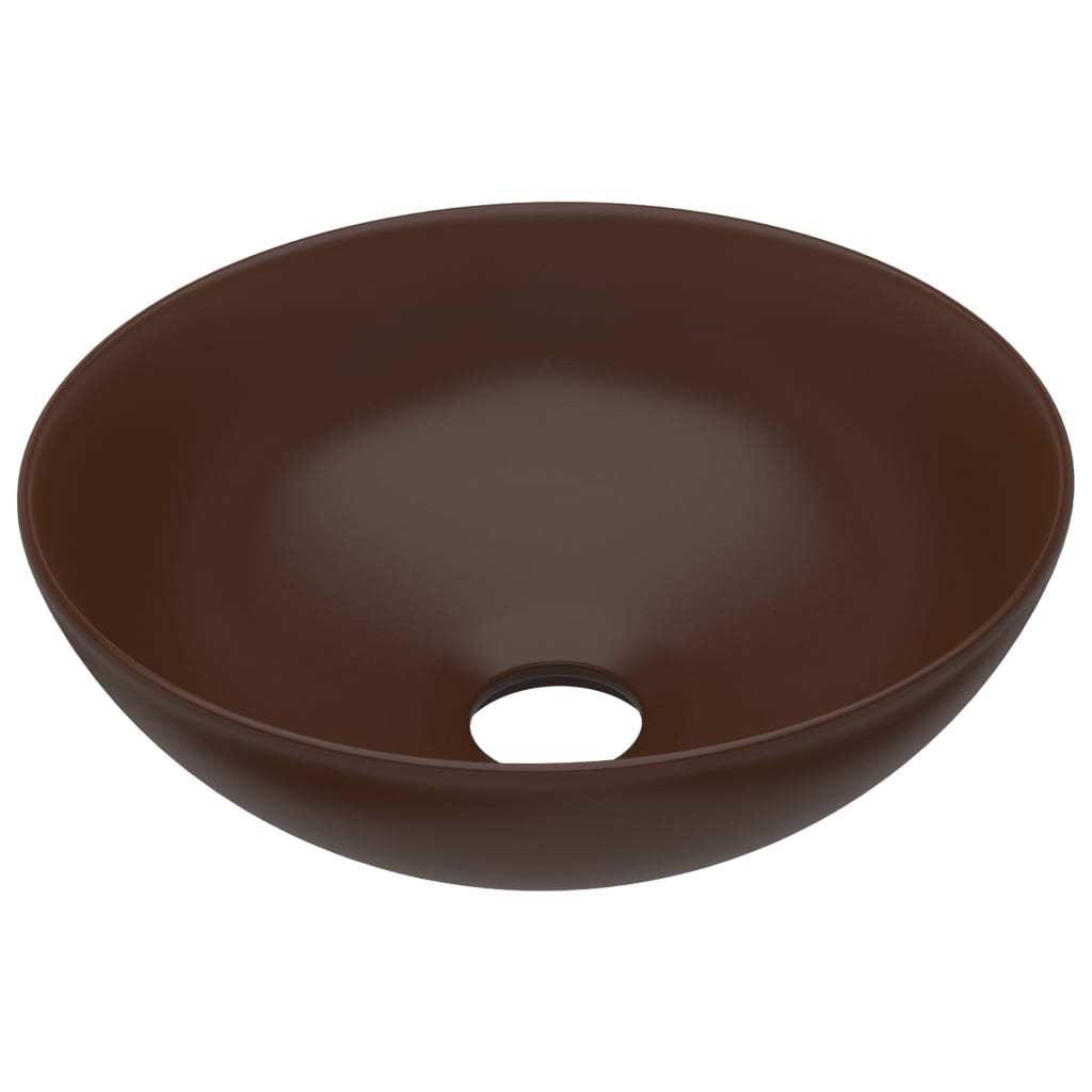 Lavatório - lavabo - pia de banheiro de casa banho redondo cerâmica castanho-escuro