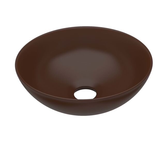 Lavatório - lavabo - pia de banheiro de casa banho redondo cerâmica castanho-escuro