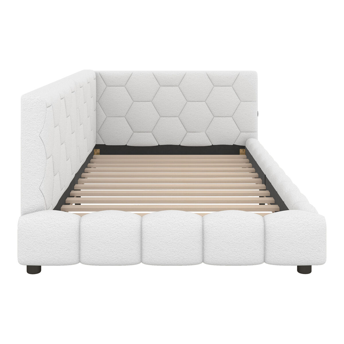 Sofá-cama de veludo 90x200 cm - com led e porta usb - branco