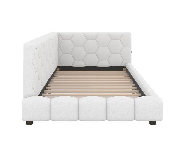 Sofá-cama de veludo 90x200 cm - com led e porta usb - branco