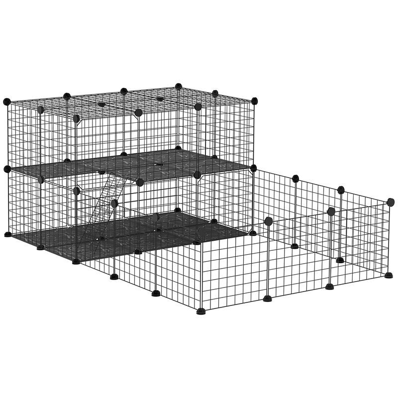 Pawhut recinto para pequenos animais recinto metálico para animais com forma personalizável para coelhos porquinho da índia 175x105x70 cm preto