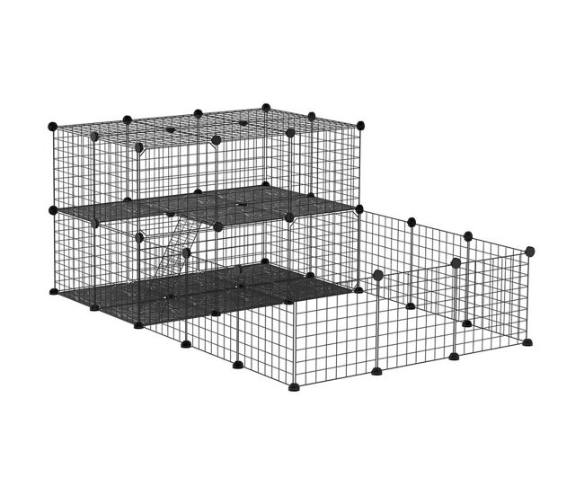 Pawhut recinto para pequenos animais recinto metálico para animais com forma personalizável para coelhos porquinho da índia 175x105x70 cm preto