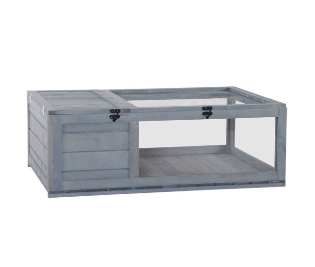 Pawhut casa para tartarugas de madeira terrario para reptéis com teto de malha painéis laterais transparentes e trava de segurança 91x60,5x32 cm cinza
