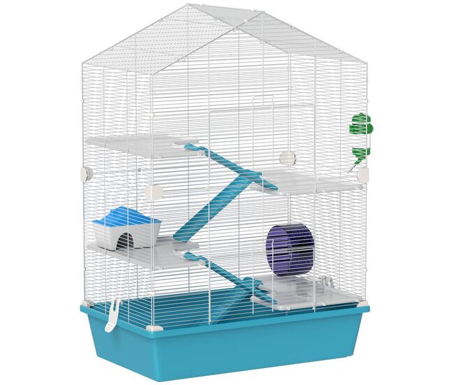 Pawhut gaiola para hamster de 5 níveis casa para animais pequenos com plataformas comedouro bebedouro casa rampa e rodas de exercícios 58x36x81 cm