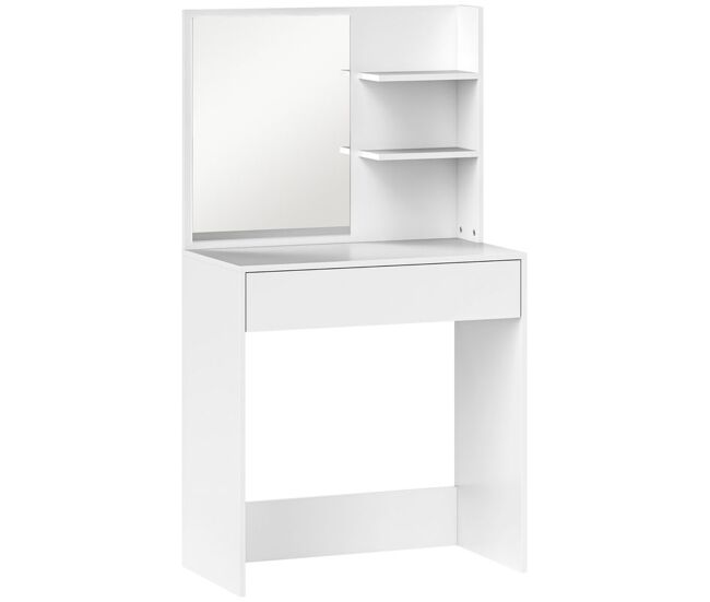 Homcom toucador de maquilhagem com espelho mesa de maquilhagem com gaveta e prateleiras abertas toucador para dormitório 75x40x137 cm branco
