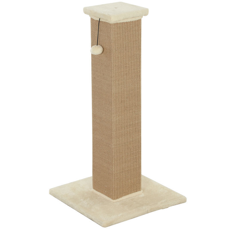 Pawhut poste arranhador para gatos altura 81 cm arranhador para gatos com poste de sisal e bola suspensa 41x41x81 cm bege
