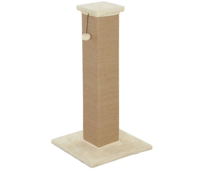 Pawhut poste arranhador para gatos altura 81 cm arranhador para gatos com poste de sisal e bola suspensa 41x41x81 cm bege