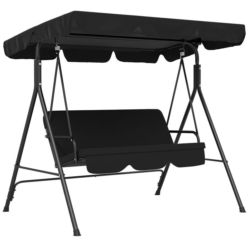 Outsunny baloiço de jardim de 3 lugares com almofada toldo ajustável e estrutura de aço para balcão terraço patio carga máx. 200 kg 172x110x153 cm