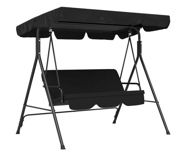 Outsunny baloiço de jardim de 3 lugares com almofada toldo ajustável e estrutura de aço para balcão terraço patio carga máx. 200 kg 172x110x153 cm