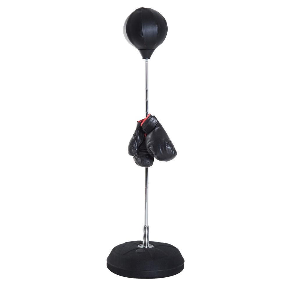 Homcom saco de boxe de pé punching ball com altura ajustável em 4 níveis 126-144 cm base preenchível e luvas de boxe para adultos e adolescentes preto