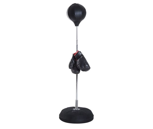 Homcom saco de boxe de pé punching ball com altura ajustável em 4 níveis 126-144 cm base preenchível e luvas de boxe para adultos e adolescentes preto