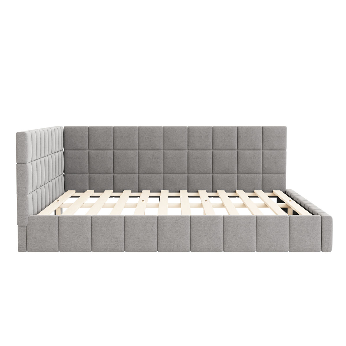 Cama de adulto 160x200cm em veludo com estrado de ripas e estrado de ripas - cinzento