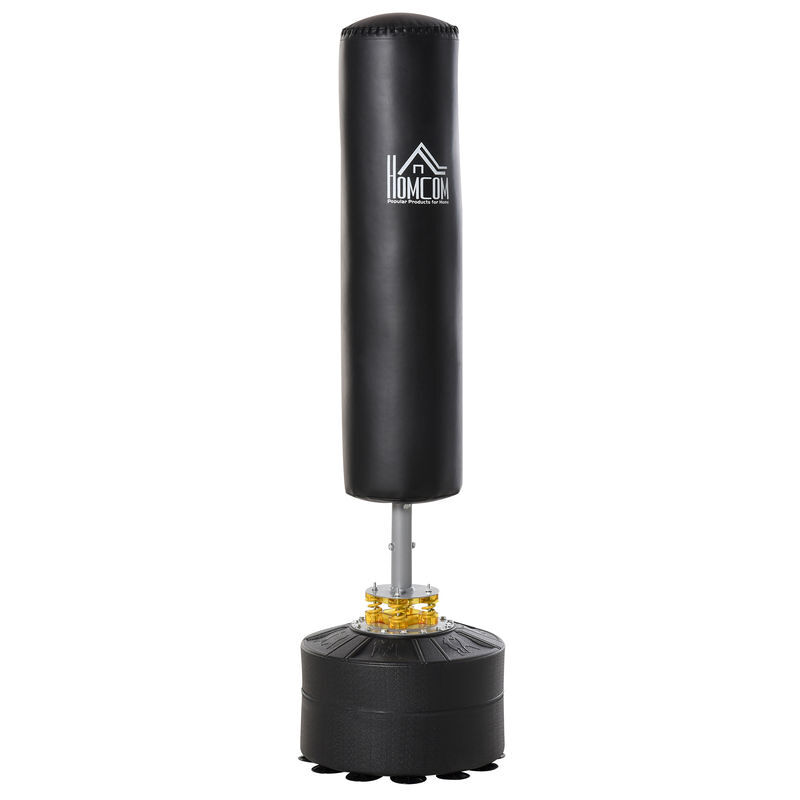 Homcom saco de boxe de pé para adultos 170 cm altura ajustável em 3 níveis punching ball com base preenchível de areia 45 kg ou água 30 kg para casa ginásio ø50x 170 cm noir
