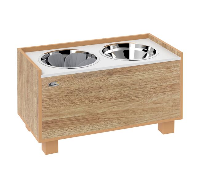 Pawhut comedouro para cães elevado com sistema de alimentação lento amovível e espaço de arrumação comedouro com 2 tigelas de 2l de aço