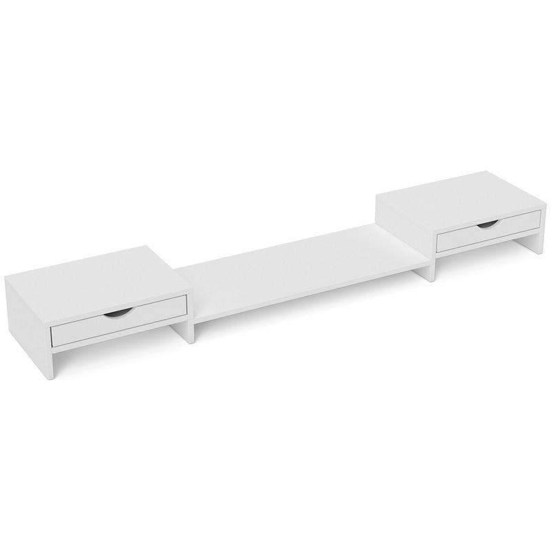 Homcom suporte para monitor com ângulo e comprimento ajustável suporte para monitor com 2 gavetas para escritório suporte para monitor portable 60-116x22x12 cm blanc
