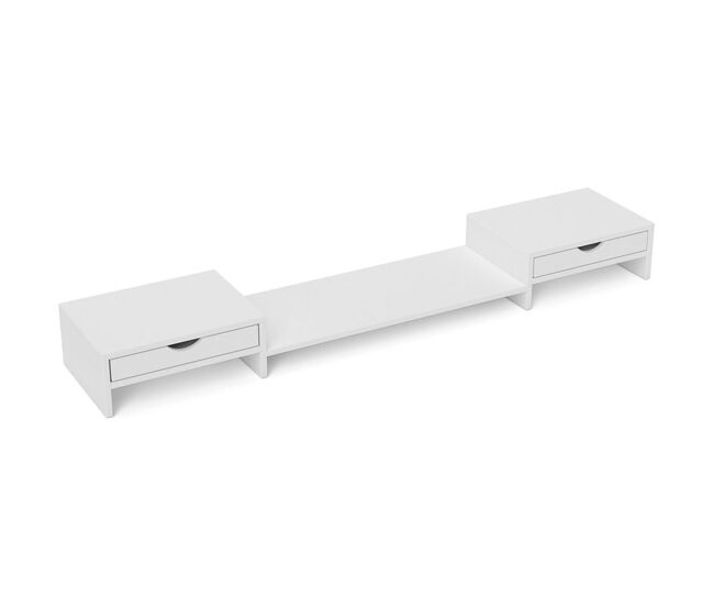 Homcom suporte para monitor com ângulo e comprimento ajustável suporte para monitor com 2 gavetas para escritório suporte para monitor portable 60-116x22x12 cm blanc
