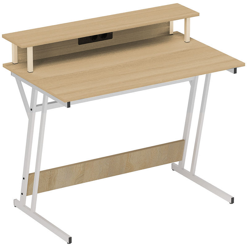 Homcom mesa gaming com luzes led e tomadas de corrente, 100x60 cm, secretária gaming, mesa gamer com suporte para monitor, prateleiras e controlo