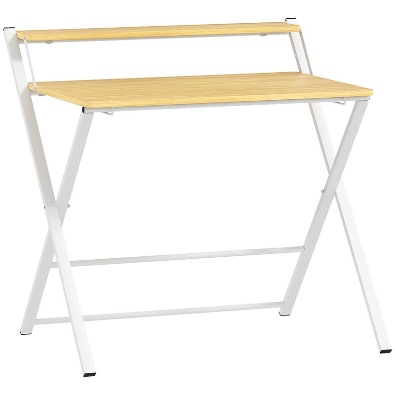 Homcom secretária dobrável mesa de computador dobrável com prateleira aberta secretária pequena para escritório casa 86x66x82 cm madeira