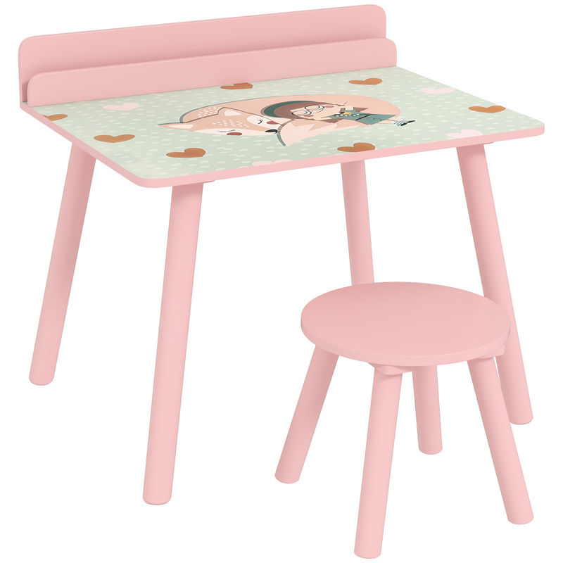 Aiyaplay mesa e cadeira para enfants conjunto de 2 peás de mesa infantil com cadeira e étagère para livros secretária para enfants acima de 3 anos para sala de jogos dormitório rosa