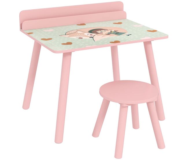 Aiyaplay mesa e cadeira para enfants conjunto de 2 peás de mesa infantil com cadeira e étagère para livros secretária para enfants acima de 3 anos para sala de jogos dormitório rosa