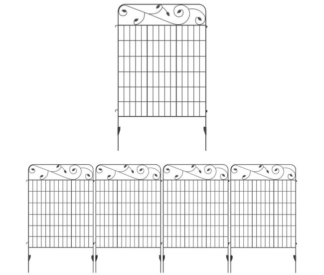 Outsunny cercas de jardim de 4 painéis 88x110 cm cercas de jardim metálicas cercas decorativas com ângulo ajustável para pátio terraço preto